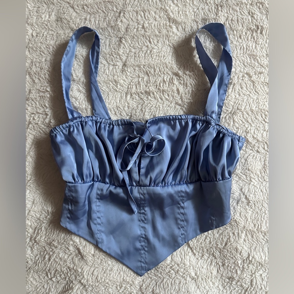 Light Blue Satin Crop Top